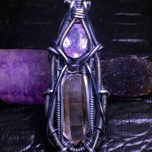 amethyst and smokey quartz pendant